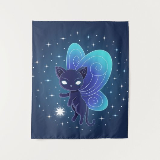 Nacht Ster Fee Pixie Kat EP Wandkleed (Voorkant)