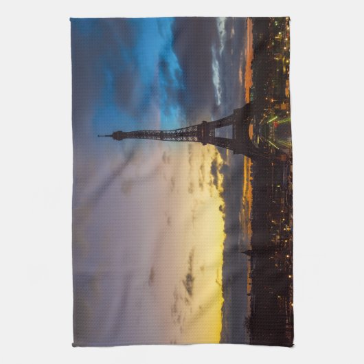 Nacht tot dag over Eiffeltoren uit Trocadero Theedoek (Verticaal)