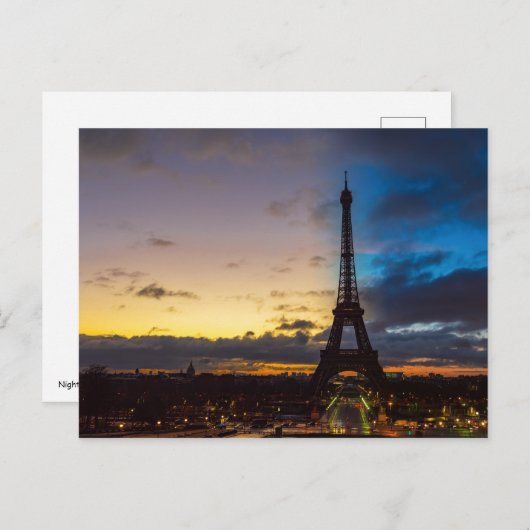 Nacht tot dag over Eiffeltoren vanuit Trocadero Briefkaart (Voorkant / Achterkant)