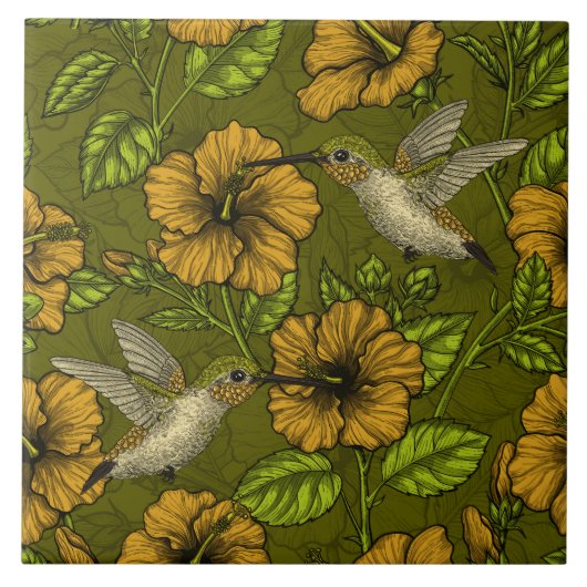 Nacht tropische tuin geel en groen tegeltje (Voorkant)