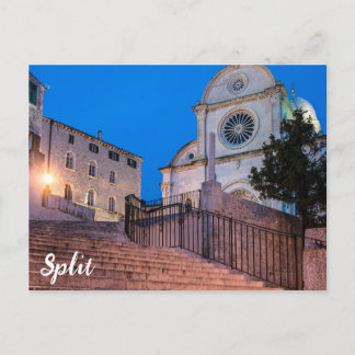 Nacht uitzicht trappen en kerk in Split, Kroatië Briefkaart