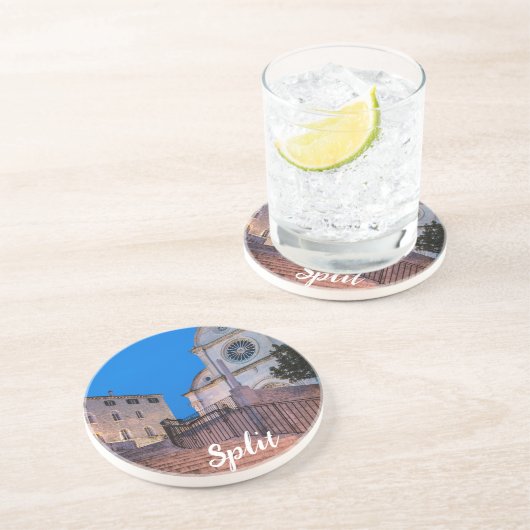 Nacht uitzicht trappen en kerk in Split, Kroatië Zandsteen Onderzetter (Zijkant)