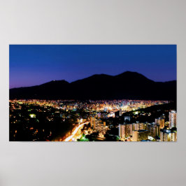 Nacht uitzicht van Caracas City en Avila Poster
