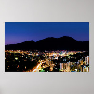 Nacht uitzicht van Caracas City en Avila Poster