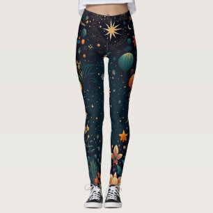 Nacht uur Floral en sterren Leggings