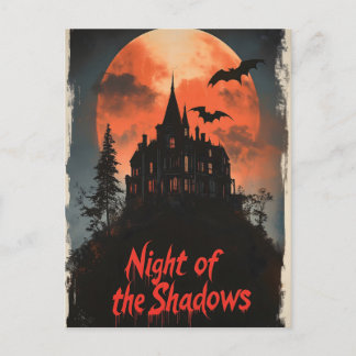 Nacht van de Schaduwen - Retro Haunted House Desig Feestdagenkaart