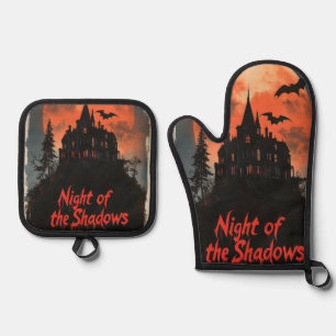 Nacht van de Schaduwen - Retro Haunted House Desig Ovenwant & Pannenlap Set