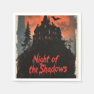 Nacht van de Schaduwen - Retro Haunted House Desig Servet