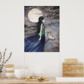 Nacht van het Wolf Fantasy Art Poster (Keuken)