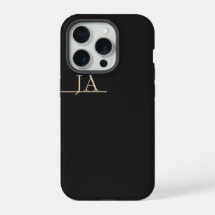 Nacht Zwarte Effen Kleur Abrikoos Beige Initialen iPhone 15 Pro Hoesje