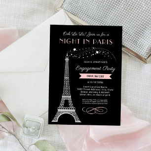Nachtavond in Parijs Eiffel Tower Pink Engagement Kaart
