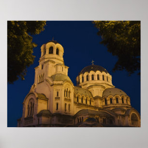 Nachtbeeld van Alexander Nevski-kathedraal Poster