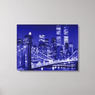 Nachtblauw New York City Pop Art Canvas Afdruk