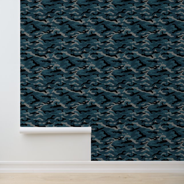 Nachtblauwe camo camouflage behang (Applicatie)