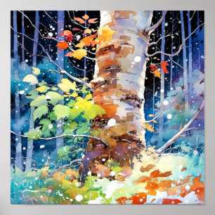Nachtboslandschap Home Decor Poster