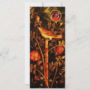 NACHTEGAAL MET ROZEN MONOGRAM, Rood Zwart Geel Kaart