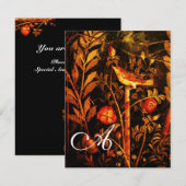 NACHTEGAAL MET ROZEN MONOGRAM, Rood Zwart Goud Kaart (Voorkant / Achterkant)