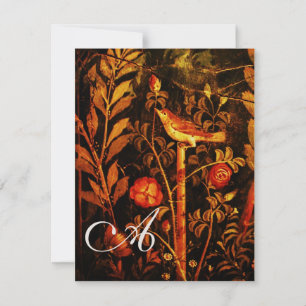 NACHTEGAAL MET ROZEN MONOGRAM, Rood Zwart Goud Kaart