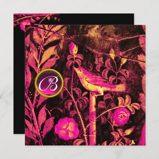 NACHTEGAAL MET ROZEN MONOGRAM, Roze Zwart Geel Kaart (Voorkant / Achterkant)