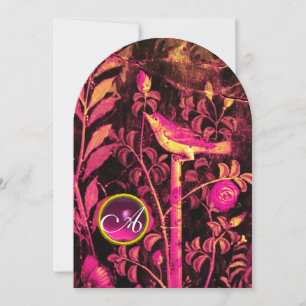 NACHTEGAAL MET ROZEN MONOGRAM, Roze Zwart Geel Kaart