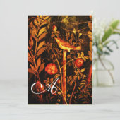 NACHTEGALE MET ROZEN MONOGRAM, Rood Zwart Geel Kaart (Staand voorkant)