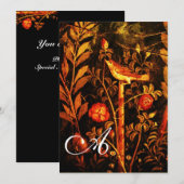 NACHTEGALE MET ROZEN MONOGRAM, Rood Zwart Geel Kaart (Voorkant / Achterkant)