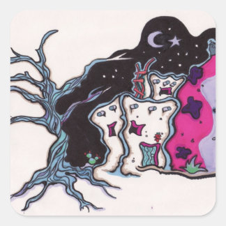 Nachtelijk huis vierkante sticker