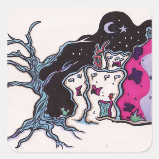 Nachtelijk huis vierkante sticker (Voorkant)