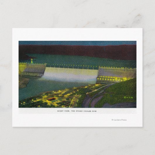 Nachtelijk Uitzicht, Grand Coulee Dam Briefkaart (Voorkant)
