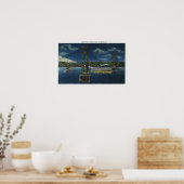 Nachtelijk Uitzicht van de Midden-Hudson-verkeersb Poster (Keuken)