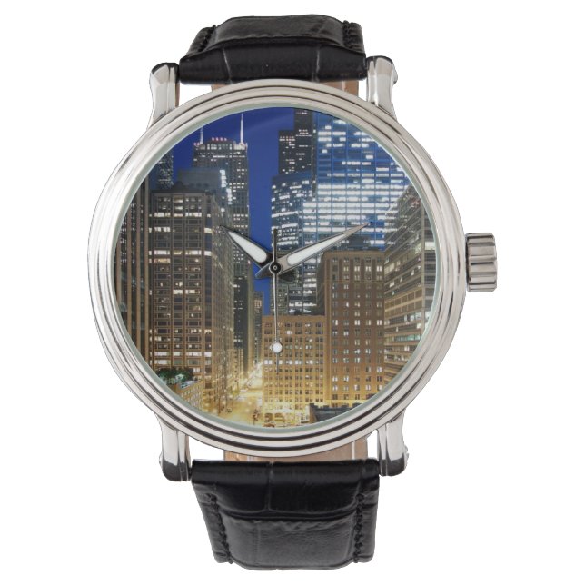 Nachtelijk uitzicht van de stad Chicago Horloge (Voorkant)
