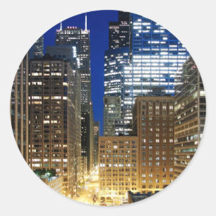 Nachtelijk uitzicht van de stad Chicago Ronde Sticker