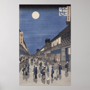 Nachtelijk uitzicht van Saruwaka Street Poster