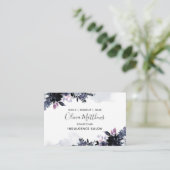 Nachtelijke Bloemen Waterverf Navy Blauw Donkergri Visitekaartje (Staand voorkant)