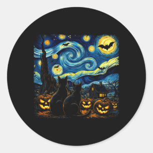 Nachtelijke hemel kunst zwarte kat liefhebber grie ronde sticker