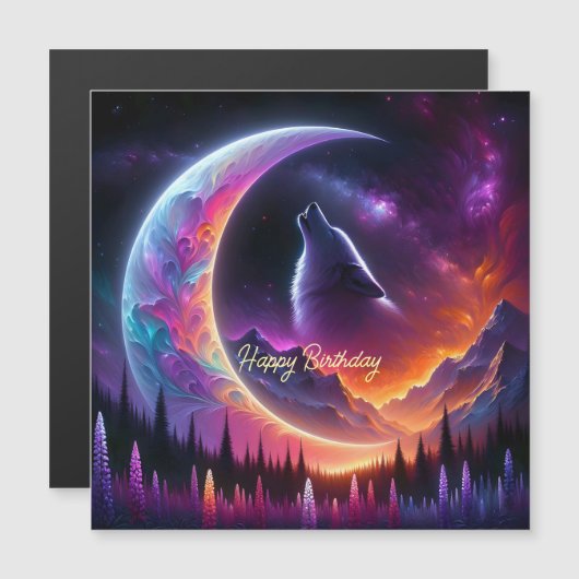 Nachtelijke hemel Wolf huil halve maan Verjaardag (Voorkant / Achterkant)