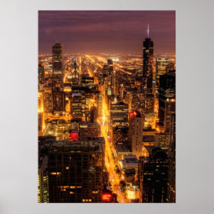 Nachtelijke omgeving van Chicago Poster