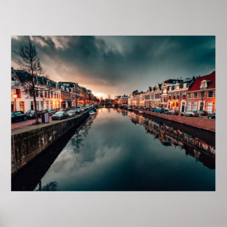 Nachtelijke scène in leeuwarden poster