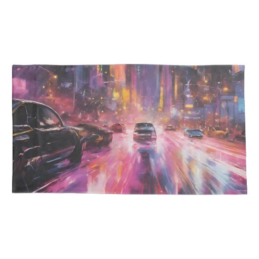 Nachtelijke snelweg in het levendige stadsbeeld kussensloop (Achterkant-Links)