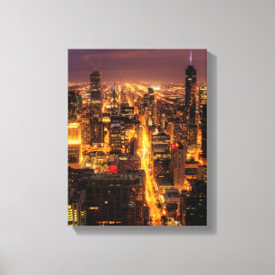 Nachtelijke stad Chicago Canvas Afdruk