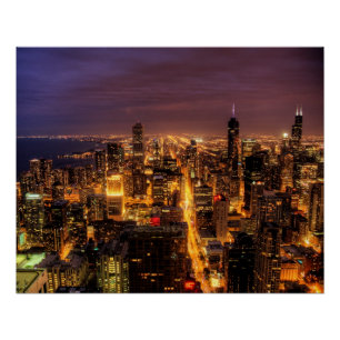 Nachtelijke stad Chicago Perfect Poster