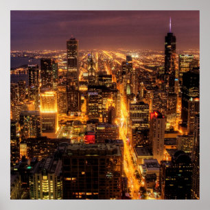 Nachtelijke stad Chicago Poster