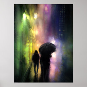 NACHTELIJKE STAD REGEN PRINT