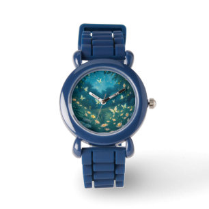 Nachtelijke tuin met bloemen en vuurvliegjes horloge