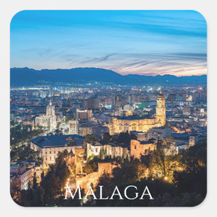 Nachtelijke uitzicht van de kathedraal van Malaga Vierkante Sticker