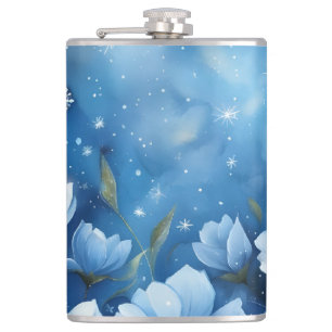 Nachthemel met sterren en bloemen Digitale kunst Heupfles