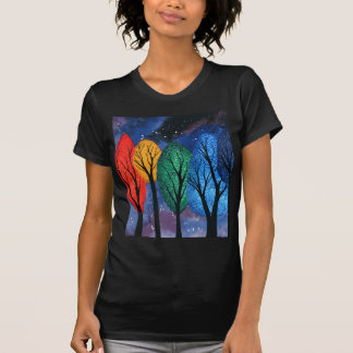 Nachtkleur - regenboogzirige bomen sterrenhemel t-shirt
