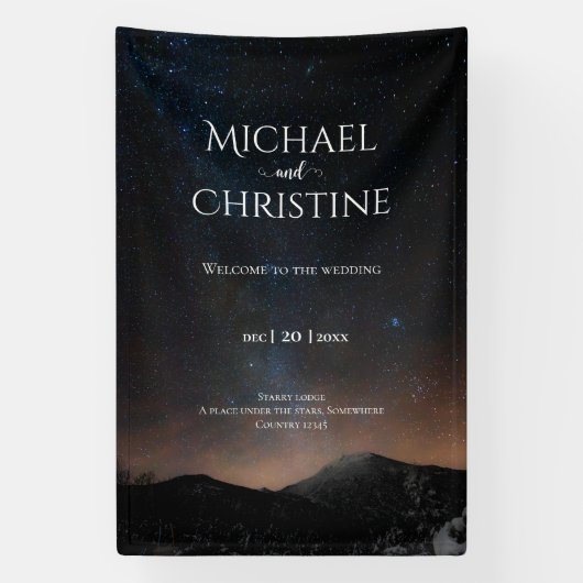 Nachtlucht bruiloft onder de sterren spandoek (Verticaal)