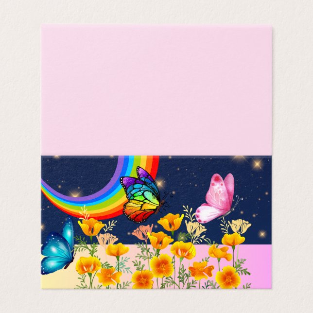 Nachtlucht, regenboog, vlinders en bloemen kaart (Buitenkant ongevouwen)