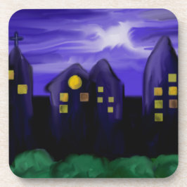 Nachtlucht stad wolkenkrabber canvas kunst drankjes onderzetter